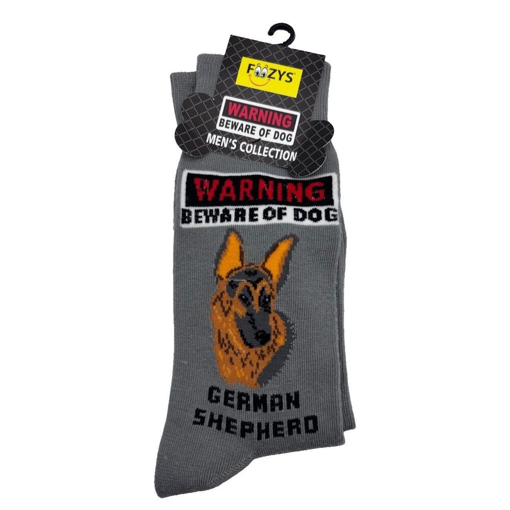 Foozys Men’s German Shepherd Warning Crew Socks Gray Size 10-13 Shoe 6-12